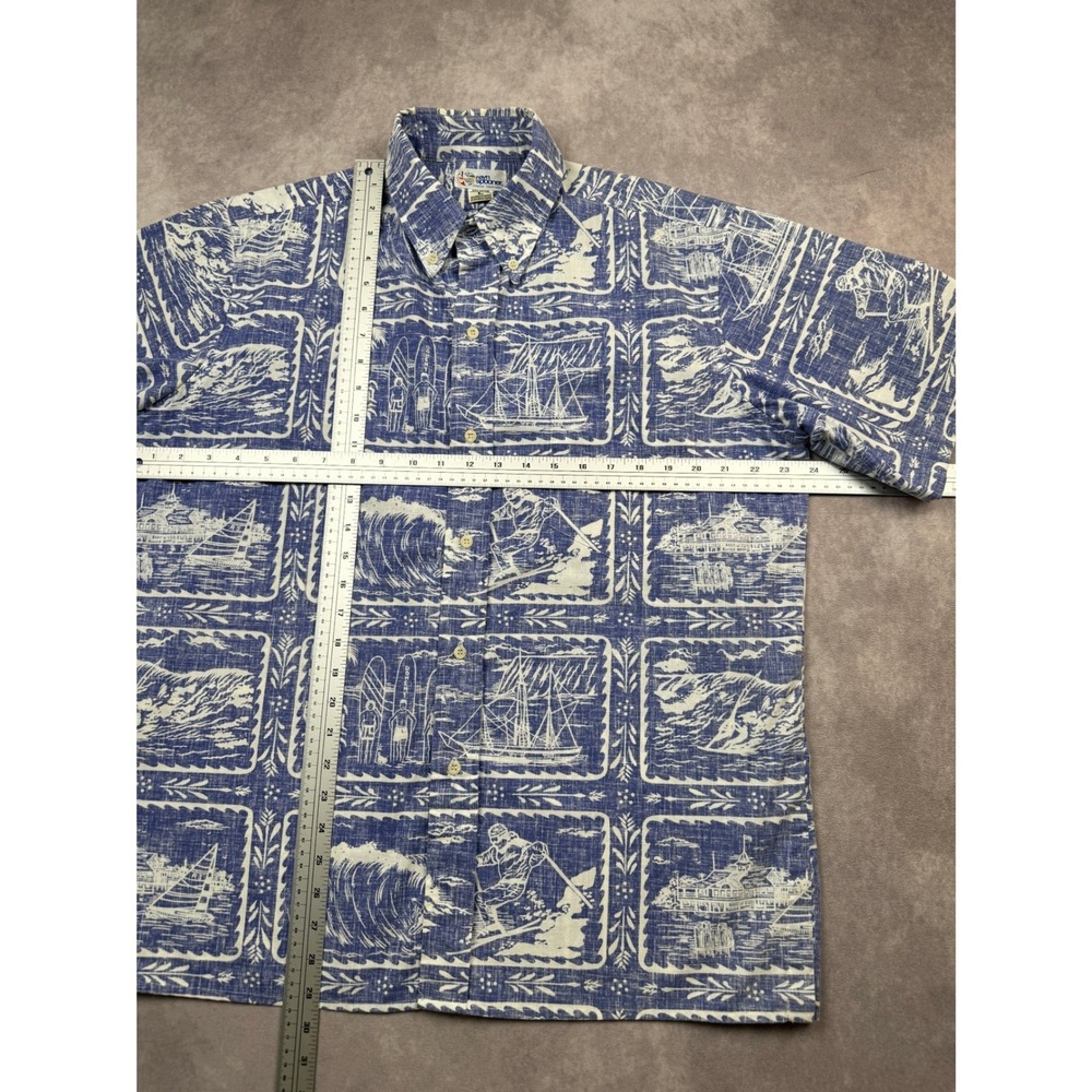 VTG Reyn Spooner Men L Blue White Ski Surf Beach Hawaiian Aloha Button Shirt USA - Picture 5 of 16